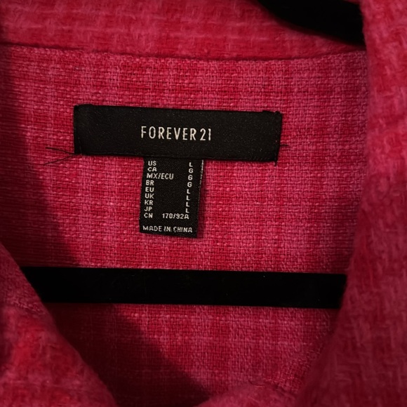Forever 21 Plaid Longline Shacket Size L Color Fuchsia Berry - Picture 5 of 8